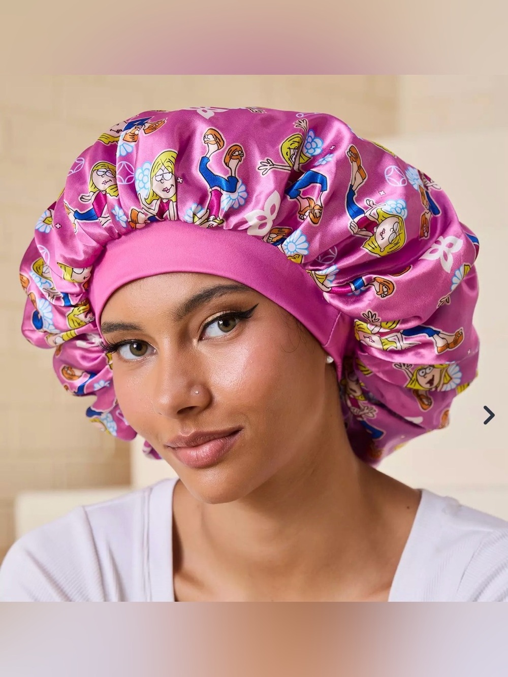 Disney Lizzy McGuire Reversible Pink Satin Sleep Bonnet Cap- New